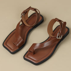 Aiertu - women's sandals summer genuine leather narrow band ankle strap flats sandals soft comfortable casual shoes women Aiertu