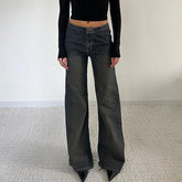 Aiertu - American Retro Baggy Jeans Women Fall High Street Casual Denim Pants Y2K Fashion Mid-rise Straight Trousers Outfits Aiertu