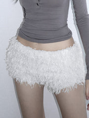 Aiertu - summer inspo Faux Fur Solid Knitted Women’s Short Chic Y2K Skinny Simple Low Waist Autumn Winter Design Basic Pants Aiertu