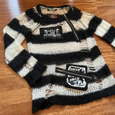 Aiertu - Gothic Fashion Vintage Hole Sweaters American Streetwear Knitted Constrast Color Striped Long Sleeve Hooides American Clothes Aiertu