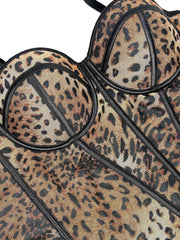 Aiertu - Women's Leopard Print Shapewear Splicing Camisole Top Mesh Lace Fishbone Bustier Inner and Outerwear Corset Top Lingerie Aiertu