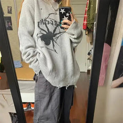 Aiertu - High End Fashion Popular All Match Vintage American Sweaters Y2k Aesthetic Print Harajuku Punk Women Loose Pullovers Knitted Tee Aiertu
