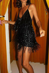 Aiertu Sequined Smart Tassel Backless Mini Dress Aiertu
