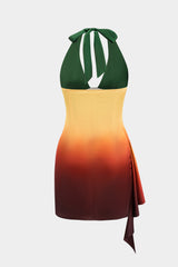 Aiertu - Ombre Print Satin Ruffle Tie Up Backless Mini Dress Aiertu