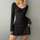 Aiertu - Simple Knitted Long Sleeve Mini Dress Aiertu
