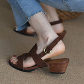 Aiertu Summer Buckle Sandals Open Toe Real Cow Leather Women Shoes On Heel 4CM Roman Style Ladies Shoes Chunky Heel Retro Sandals Aiertu