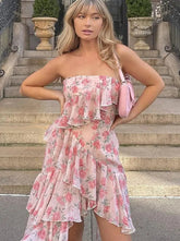 Aiertu Floral Print Spaghetti Strap Dresses Mini Women Sexy Backless Halter Neck Spring Summer Ruffle Casual Beach Dress Aiertu