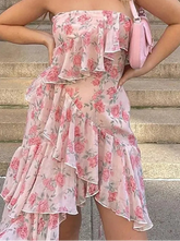 Aiertu Floral Print Spaghetti Strap Dresses Mini Women Sexy Backless Halter Neck Spring Summer Ruffle Casual Beach Dress Aiertu