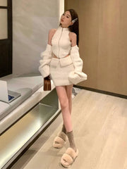 Aiertu Elegant Knitted Clothing 3 Piece Set Casual Short Cardigan + Slim Vest + Sexy Y2k Mini Skirt Korean Fashion Suit Winter Aiertu