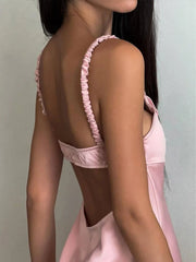 Aiertu - Elegant Sweet Pink Satin Slim Elastic Sling Maxi Dress Woman Sexy Backless Sleeveless Long Dresses Lady Evening Party Sexy Robe Aiertu