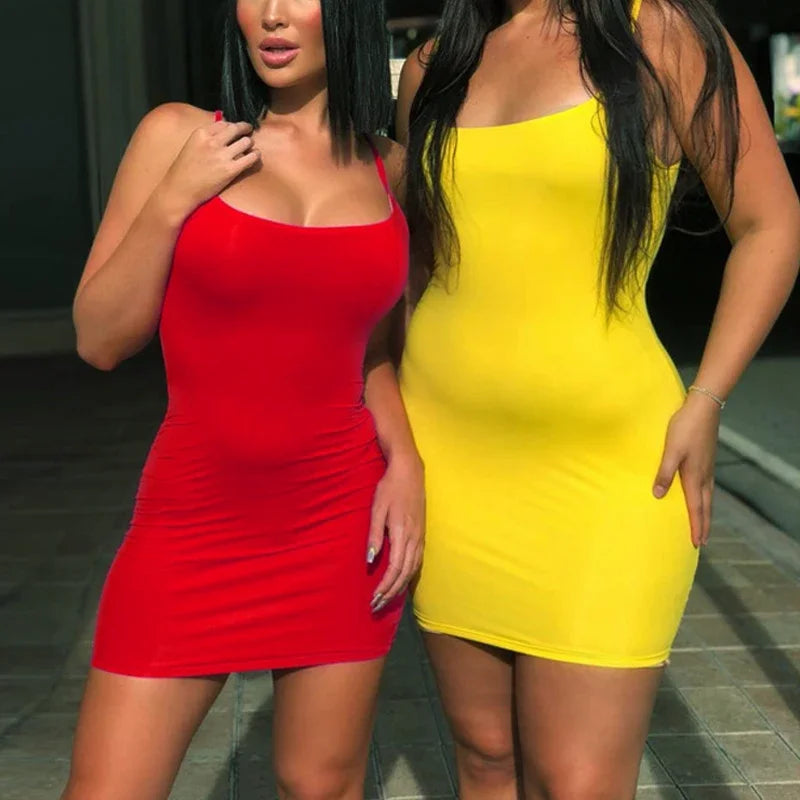 Aiertu Summer Street Bodycon Dress Sexy Short Dress Nightclub Dress for Women Tight-Fitting Wrap Hip Over-The-Knee Sleeveless Dresses Aiertu