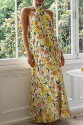 Aiertu - Vacation Print Split Joint Halter Straight Dresses Aiertu