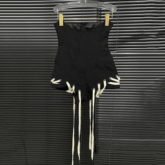 Aiertu - New Women's Solid Color Bandage Design Strapless Shorts 2024 Summer Trendy Fashion High Waist Short Pants Female Aiertu