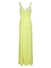 Aiertu Yellow Floral Print Summer Vacation Beach Dresses For Women Sleeveless V Neck Elegant Sexy Boho Mermaid Dress Aiertu