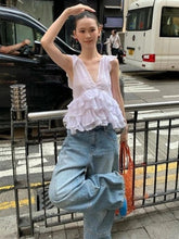 Aiertu - Y2k Aesthetic Sweet Fairy Tank Top Harajuku Lace Patchwork Ruffled Camisole 2026 Summer Grunge Backless Bandage Cropped Tanks Aiertu