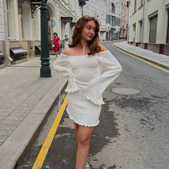 Aiertu - Solid Color Fungus Backless Knit Mini Dress Aiertu