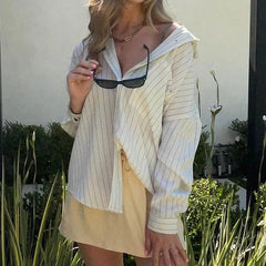 Aiertu - Fashion Chic Loose Stripe Women Shirt Top Buttons Long Sleeve Elegant Casual Autumn Blouse Streetwear Clothes Spring Aiertu