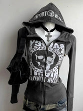 Aiertu - Streetwear Hoodie Harajuku Retro Letter Print Pattern Zipper Skinny Hoodie Women Casual Sweatshirt Punk Goth New Sports Hoodie Aiertu