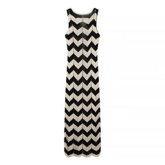Aiertu Autumn New Women Clothes European and American Street Style Fashion Slim Casual Wave Knitted Sleeveless Jumpsuit Long Dress Aiertu