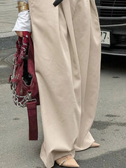 Aiertu - Casual Khaki Pleated Wide Legs Pants Women Chic High Waist Baggy Trousers Female 2026 Spring Summer New Fashion Office Pant Aiertu
