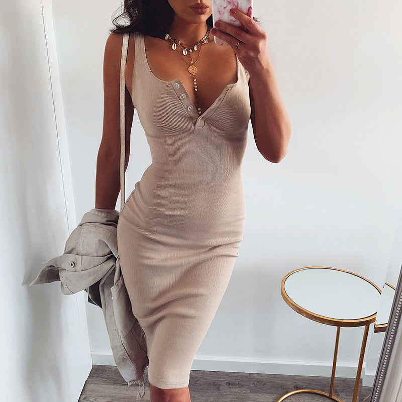 Aiertu - Sling U-neck sexy hip dress Aiertu