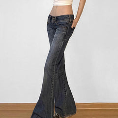 Aiertu - Women Low Waisted Flare Jeans Y2K Streetwear Vintage Casual Fashion Denim Trousers Spring Basic Slim Pants Outfits Aiertu