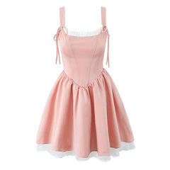 Aiertu - Sweet Girl Lace Up Pink Princess Mini Dress Women Sexy Sleeveless Low Waist A-line Mini Summer Dresses Party Robe Aiertu