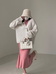 Aiertu Solid Color Long Sleeve Knitted Long Sleeve Button Up Sweater Aiertu