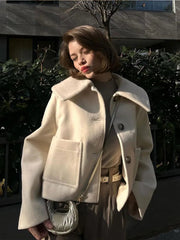 Aiertu - 2026 Warm Lapel Long Sleeved With Pocket Crop Jacket Women's Single Breasted Casual Coat Autumn Winter Ladies Street Outerwear Aiertu