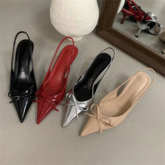 Aiertu - High Quality Design Butterfly-knot Women Pumps Pointed Toe Thin Low Heels Wedding Party Mule Shoes Aiertu