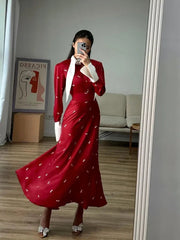 Aiertu - Elegant Printed Long Sleeve A-line Dresses Women Fashion High Waist Slim Fits Long Robes 2026 New Lady High Street Vestidos Aiertu