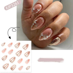 Aiertu - Manicure Long Almond False Nails Elegant 3D Butterfly Love Heart Press on Nails Star Detachable Nail Tips Women Aiertu