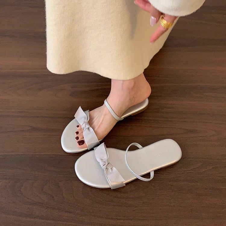 Aiertu Slippers Women Summer Shoes Butterfly-Knot Slides Shale Female Beach Soft Flat Sabot Silver Scandals Butterfly-knot Shoes Ladies Aiertu