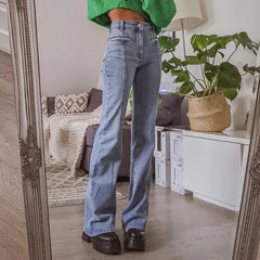 Aiertu - Retro Five Pointed Star Straight Women Jeans European and American Style Design Slim Fit Leg Length All Match Pants Aiertu