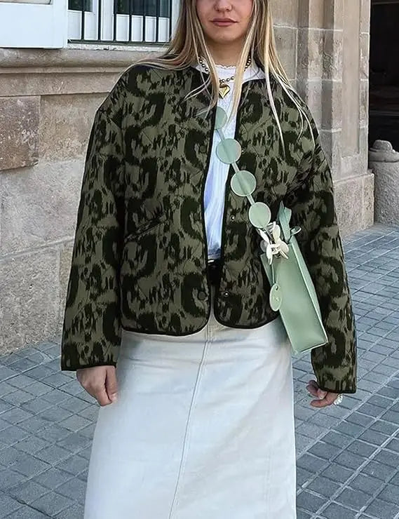 Aiertu - Warm Quilted Jackets for Women Long Sleeve Floral Print Button Down Puffer Jacket Coats with Pockets Cropped Open Front Cardigan Aiertu