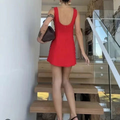Aiertu - European and American style fashion sexy side circle decoration sleeveless dress female hot girl slim fit mini skirt Aiertu