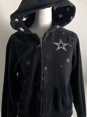 Aiertu - Harajuku Star Print Hoodies Women Casual Loose Hooded Sweatshirt Grunge Casual Y2k Aesthetic Vintage Streetwear Zip Up Hoodie Aiertu