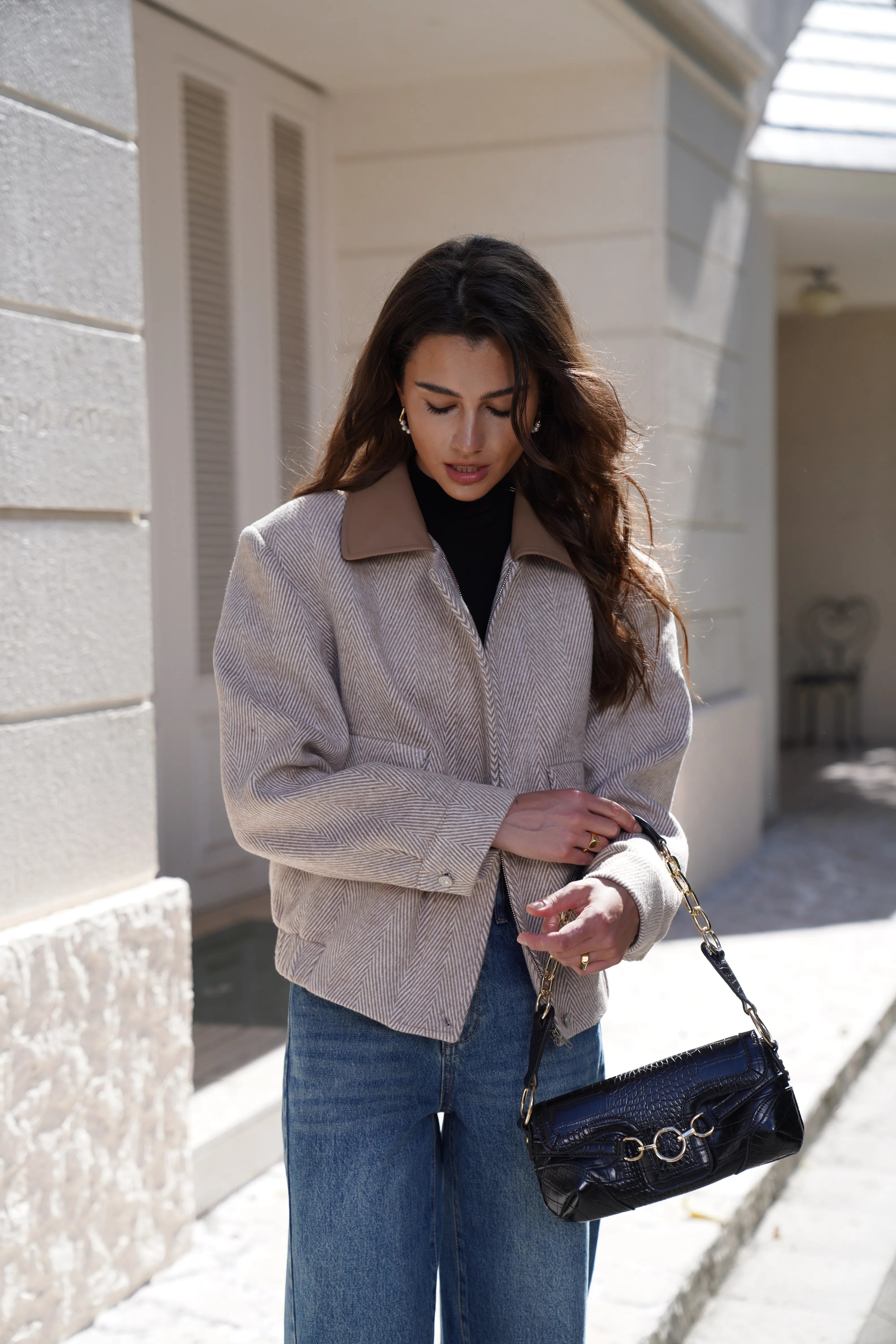 Aiertu - 2026 Fall Women Wool Chevron neck Wool Coat Aiertu