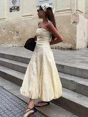 Aiertu - Elegant A-line Long Flower Bud Dress Women Evening High Waist Backless Sleeveless Tube Dresses 2025 Summer Gown Solid Vestidos Aiertu