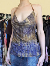 Aiertu -Vintage Abstract Print Contrast Beaded Halter Top aiertu