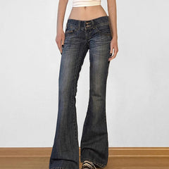 Aiertu - Women Low Waisted Flare Jeans Y2K Streetwear Vintage Casual Fashion Denim Trousers Spring Basic Slim Pants Outfits Aiertu