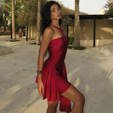 Aiertu - Fashion Sexy Backless Halter Mini Dress Club Outfits for Women Elegant Sleeveless Ruched Dresses Party Vestido Aiertu