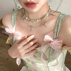 Aiertu - Bow Y2k Aesthetic Sweet Printing Women Crop Top Streetwear Grunge Slim Tanks Tops Vintage Patchwork Harajuku Camisoles Summer Aiertu
