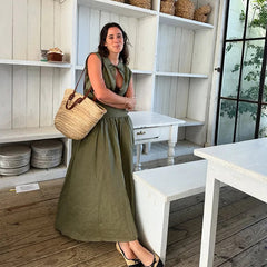 Aiertu - Beach Lace Up Women Skirts Suit Cotton And Linen Sleeveless Hollow Out Tank Top High Wasit Loose Skirt Sets Lady Outfits Aiertu