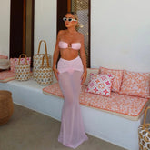 Aiertu - 3 Pieces Bikini Set Solid Long Skirt Women Swimwear Sexy Bikinis Bandeau Beachwear Bodysuit Micro Thong Biquini Female Aiertu