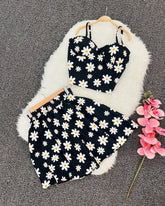 Aiertu - Harajuku New Skirt Sets Oversized Flower Pattern Black Y2k Two Piece Sets Womens Outfits Casual Fashion Dress Suspender Tops Aiertu