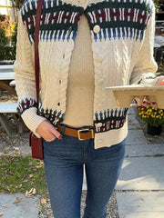 Aiertu - Retro Jacquard Cardigan Sweater Women Fashion Warm Single Breasted Knitted Coat Causal Female Long Sleeve Thick Outwear 2025 Aiertu