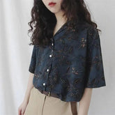 Aiertu Vintage Harajuku Print Shirt Women Summer Streetwear Short Sleeve Oversize Blouses Korean Fashion Elegant Casual Top New Aiertu