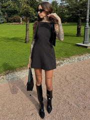 Aiertu - Black Elegant Velvet Bow Strap Mini Dress for Women Chic Square Collar Slip Vintage Dress Female Club Party Dress Evening Gown Aiertu
