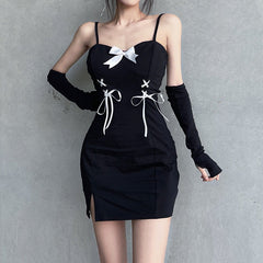 Aiertu - Strap Slit Slim Fit Sleeve Dress Aiertu
